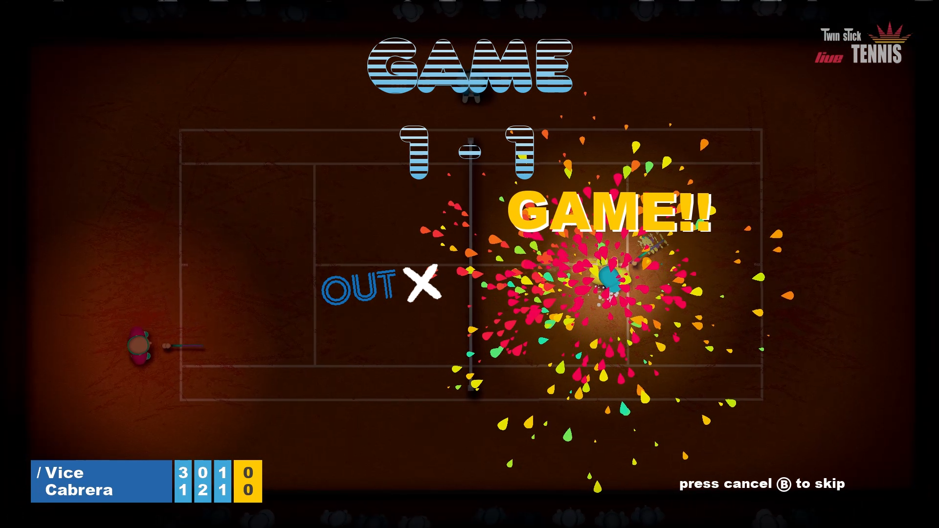 twin stick tennis game won clay screenshot